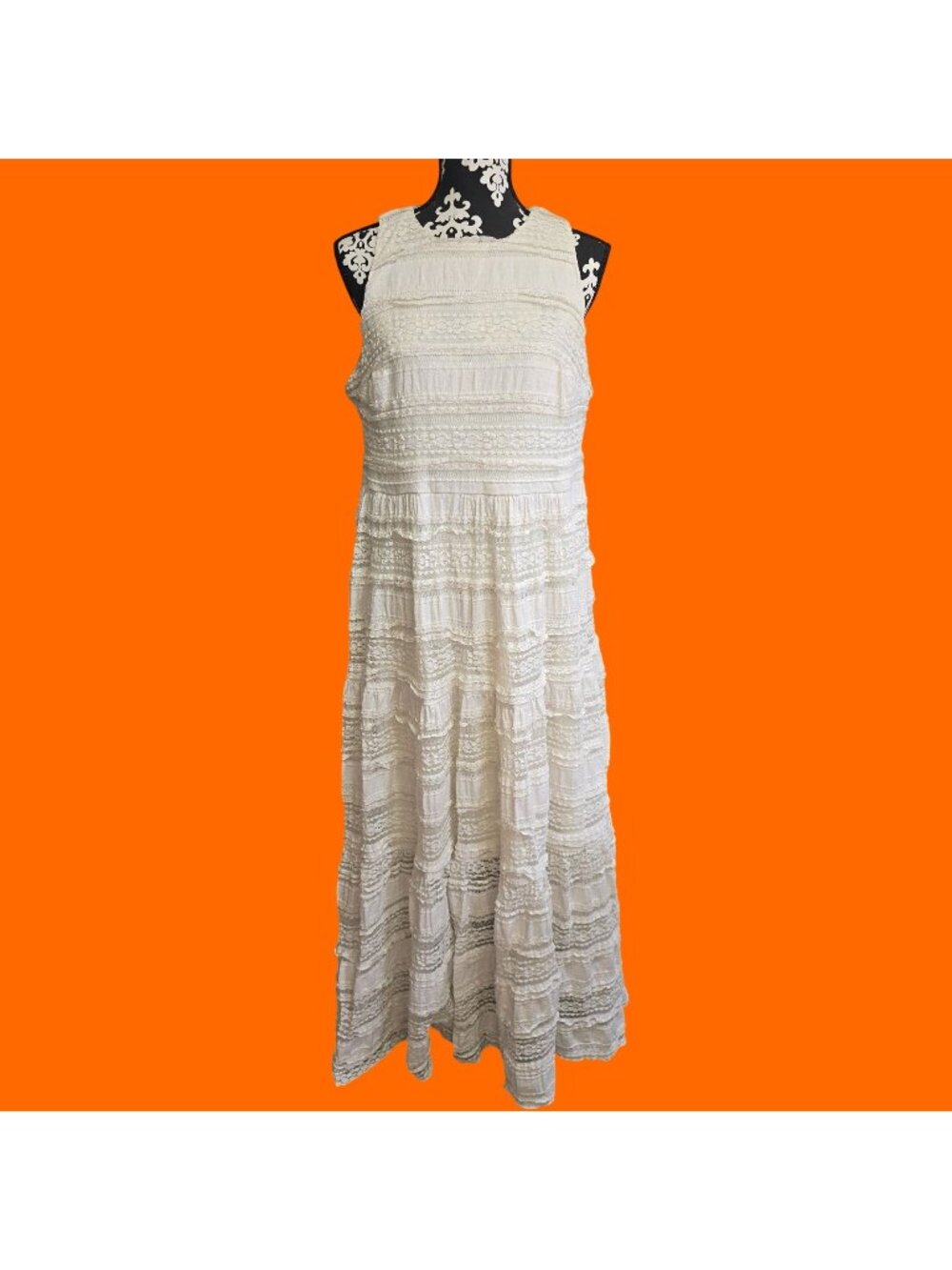 Torrid Size 14 Sleeveless Lace Maxi Dress Cream Ruffle Tiered Boho Western